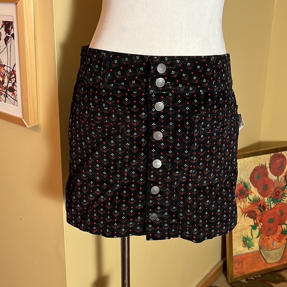 Y2K Vibe FREE PEOPLE sz 32 JOANI Cozy Graphic Corduroy Mini ButtonFront $68 NEW - Picture 2 of 14